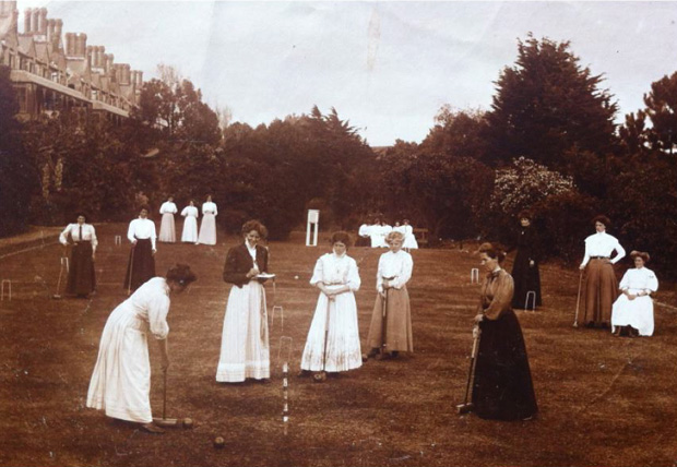 Picture of Ladies enjoying croquet on the terraces. RNVH