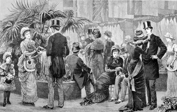 Engraving of Fancy bazarr aids National Hospital Ventnor 1871