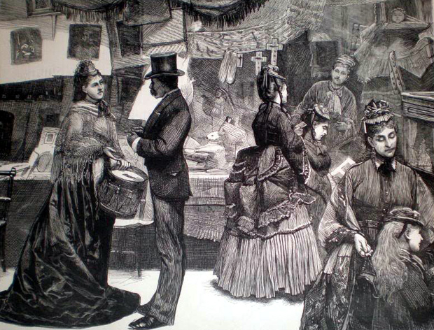 Engraving of Fancy bazarr aids National Hospital Ventnor 1871