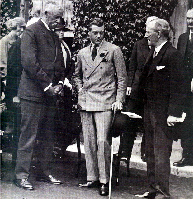 Picture of The Price of Wales standing outside the Royal Isle of Wight County Hospital during his tour of the Island in July 1926. On his left is Arthur Andrews, Chairman of the hospital's Board of Governors.